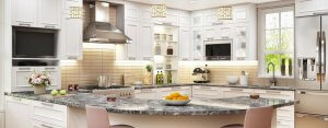 Beautiful modern white kitchen with breakfast bar | Incorporating Technology into Your Kitchen Design | Incorporating Technology into Your Kitchen Design